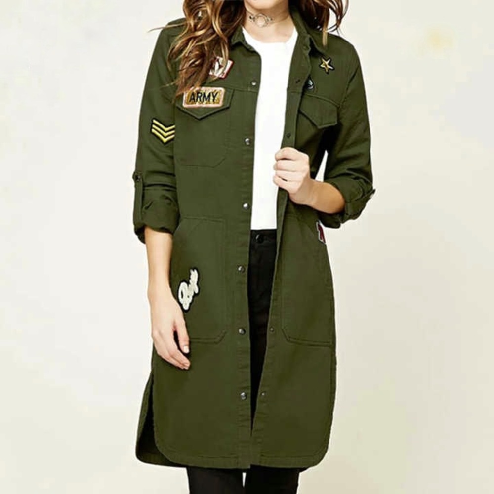 F21 Army Military Green Jacket with Patches